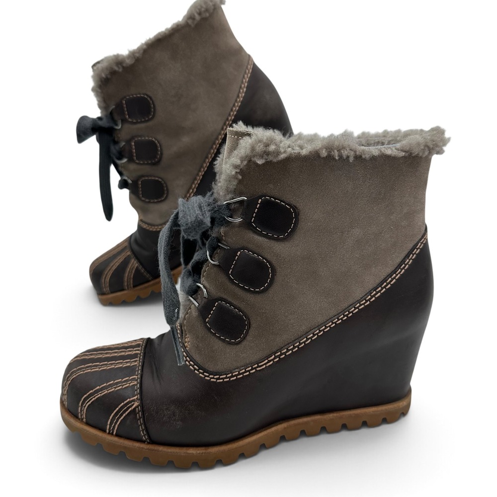 UGG Australia Brown Leather Suede Wedge Ankle Boots 1018389 Womens Size 5